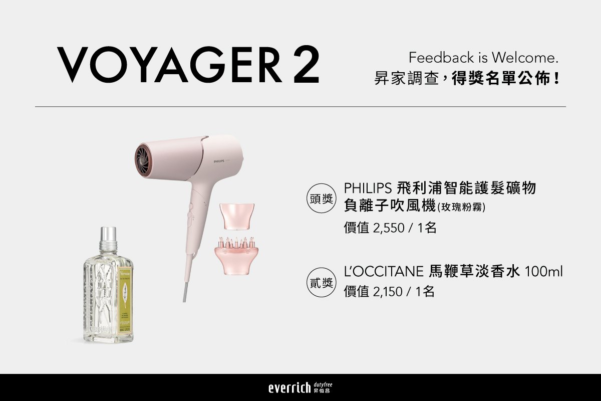 VOYAGER.2  昇家調查，填問券抽好物 ! ｜得獎名單公布