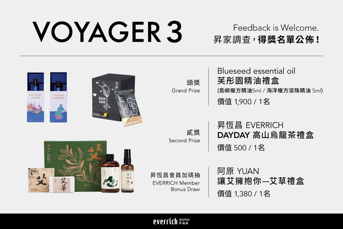 VOYAGER.3  昇家調查，填問券抽好物 ! ｜得獎名單公布