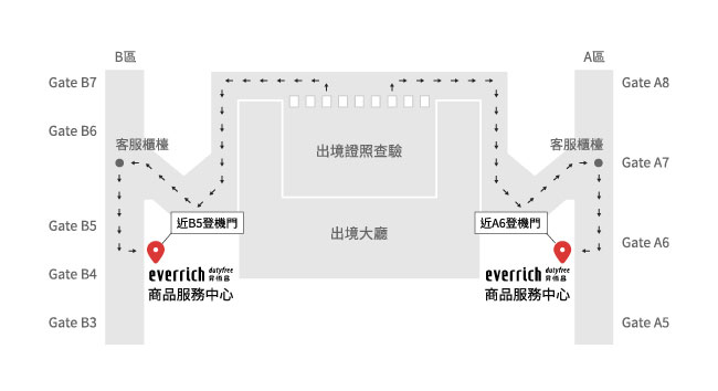 桃園國際機場 第一航廈出境大廳地圖