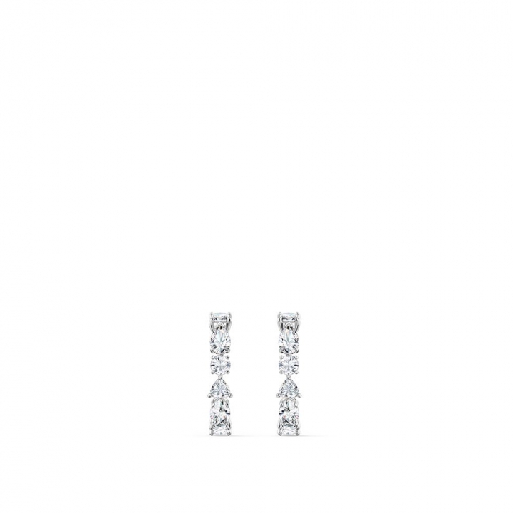 Tennis Deluxe Mixed Pierced Earrings, White, Rhodium platedTennis Deluxe Mixed 穿孔耳環