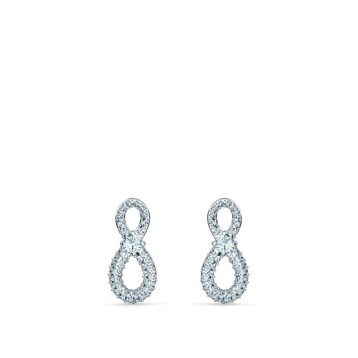 Swarovski Infinity Mini Pierced Earrings, White, Rhodium platedSwarovski Infinity Mini 穿孔耳環