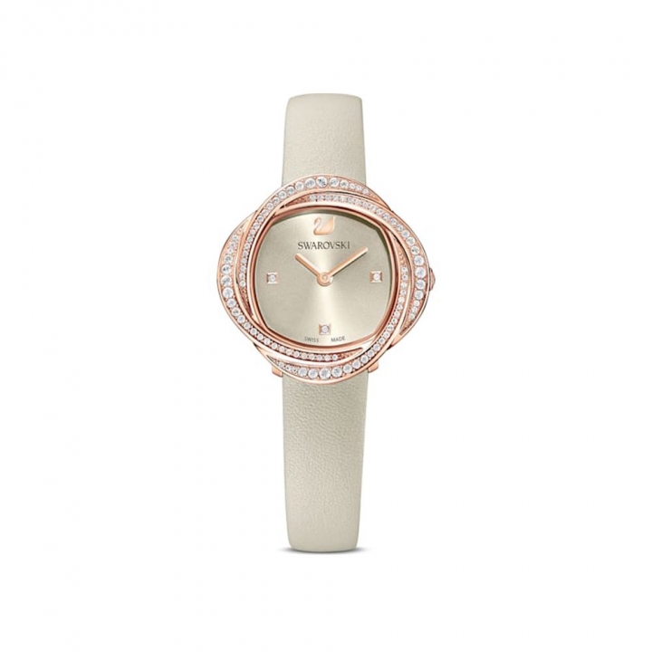 Crystal Flower WatchCrystal Flower 鑲玫瑰金框灰皮錶