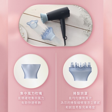 Philips BHD360 21Philips 飛利浦|含烘罩負離子溫控護髮吹風機(BHD360 21) 霧柔黑