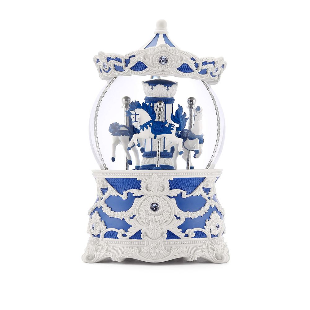 JARLL ART 讚爾藝術 JARLL ART｜雨後藍洛可可傘蓋旋轉木馬水晶球音樂盒擺件