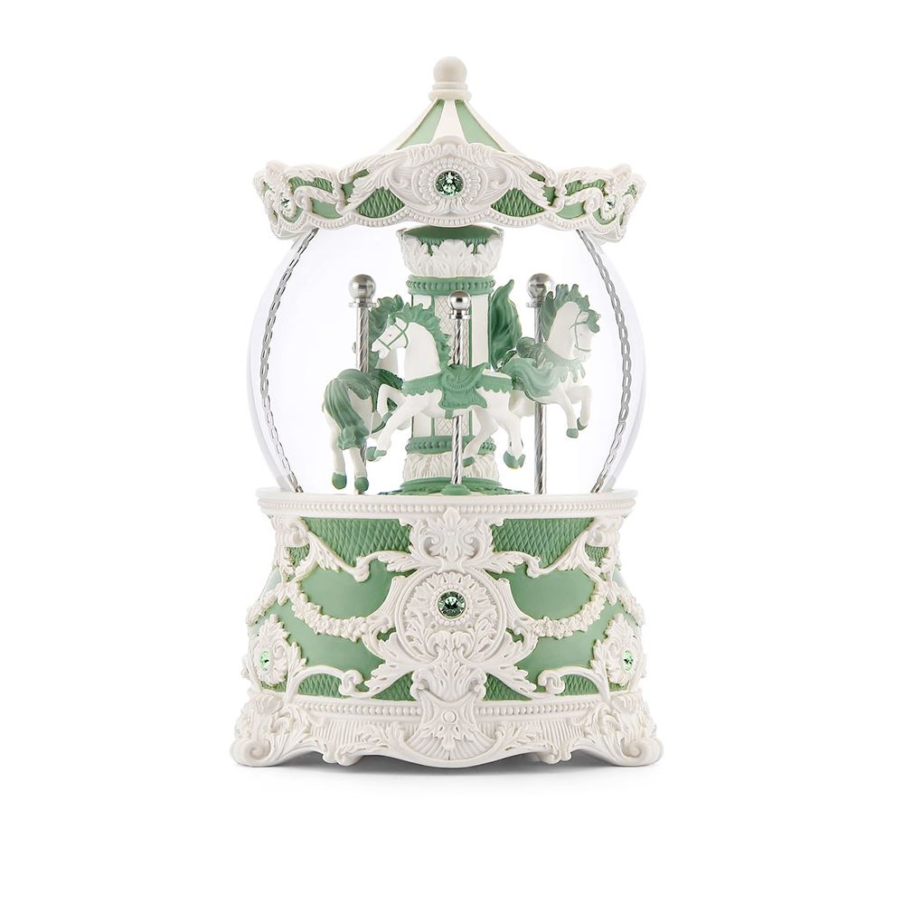 JARLL ART 讚爾藝術 JARLL ART|莫蘭迪綠洛可可傘蓋旋轉木馬水晶球音樂盒擺件