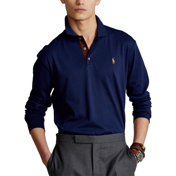CUSTOM SLIM FIT SOFT COTTON MEN'S POLO SHIRTPOLO修身棉質長袖POLO衫上衣