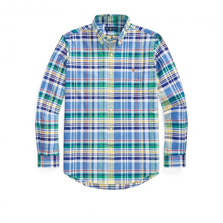 CUSTOM-FIT CHECKED OXFORD SHIRTSHIRT格紋長袖牛津襯衫