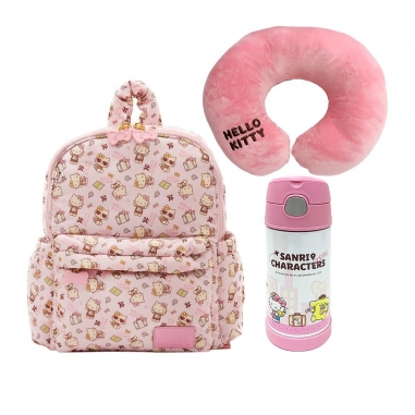 Sanrio三麗鷗 Hello Kitty 後背包+保溫瓶360ML+兩用頸枕優惠組