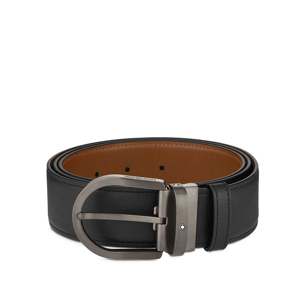 Montblanc 馬蹄形搭扣黑色 棕色40毫米雙面皮帶