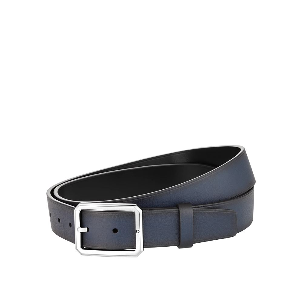 Montblanc 藍色/黑色35毫米雙面皮帶