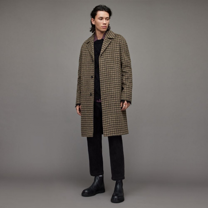 DRUMM COATDRUMM 格紋羊毛中長版大衣