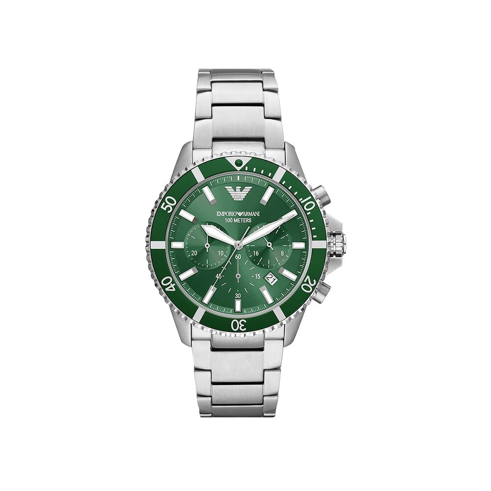 Emporio Armani DIVER 綠面三眼計時男錶