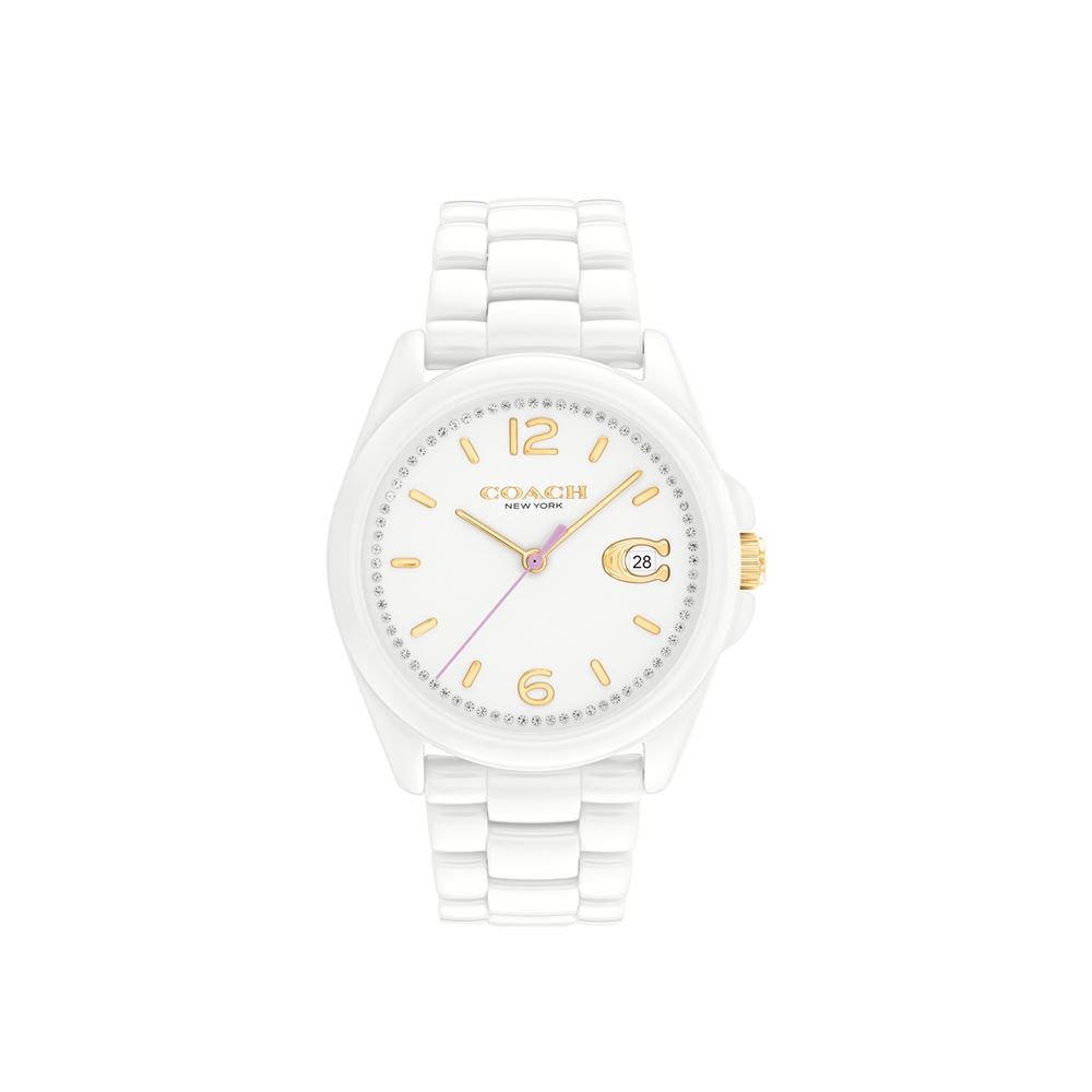 Coach 優雅典鑽白色陶瓷腕錶