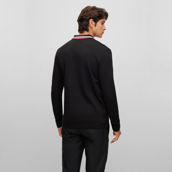 BOSS COTTON-PIQU? POLO SHIRT WITH COLLAR DETAILINGBOSS 領口LOGO條紋 長袖POLO衫