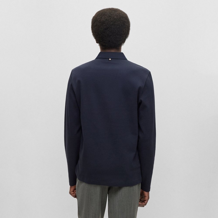 BOSS MERCERISED-COTTON SLIM-FIT POLO SHIRT WITH WAFFLE STRUCTUREBOSS 華夫格素色長POLO衫