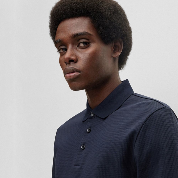 BOSS MERCERISED-COTTON SLIM-FIT POLO SHIRT WITH WAFFLE STRUCTUREBOSS 華夫格素色長POLO衫