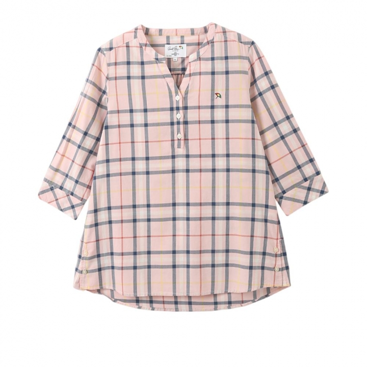 AP Blouse女裝-斜紋經典格無領半開襟長袖襯衫