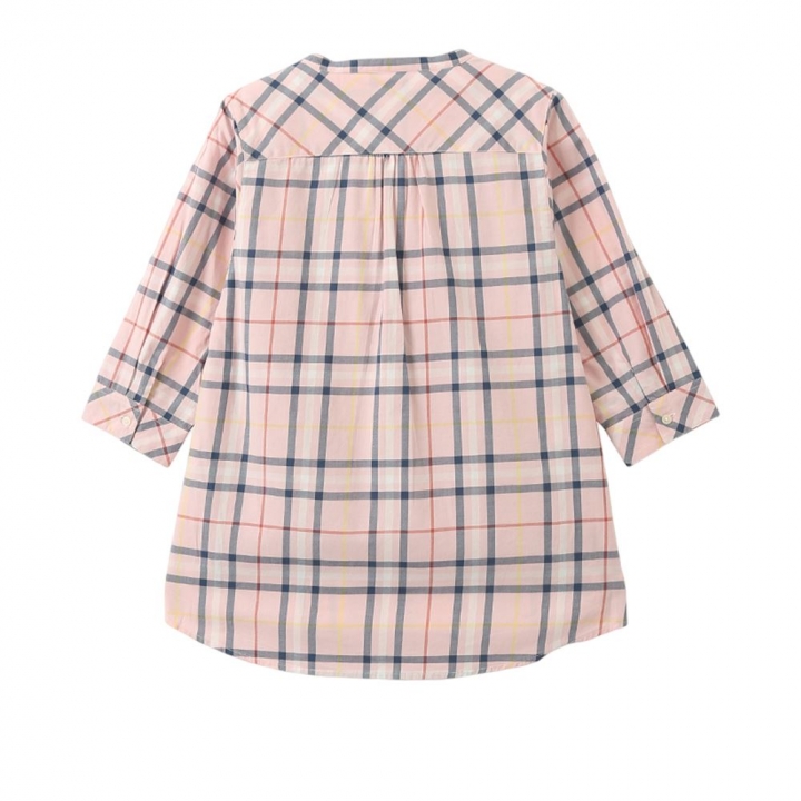 AP Blouse女裝-斜紋經典格無領半開襟長袖襯衫