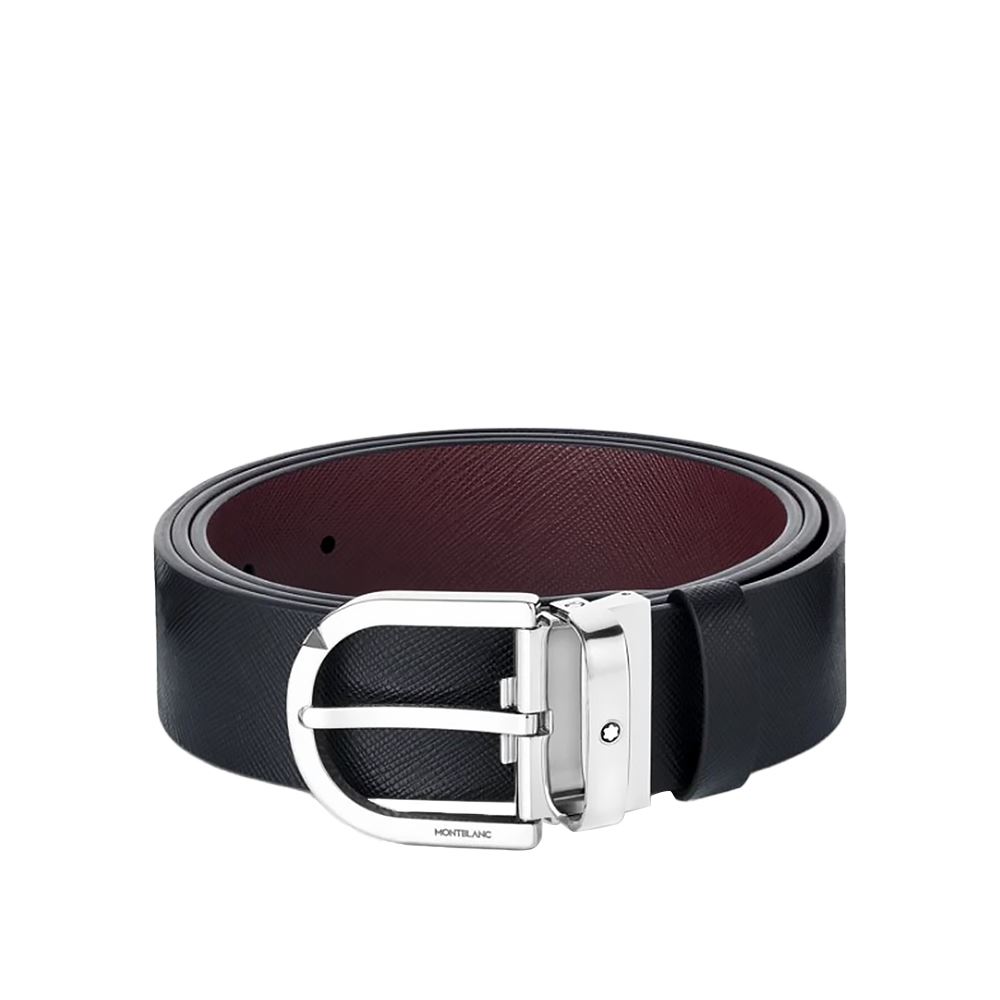 Montblanc 萬寶龍馬蹄扣可逆黑色皮帶35MM