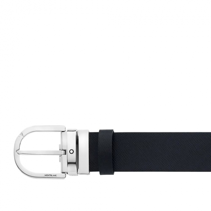 Horseshoe buckle printed black mosto 35 mm reversible leather belt萬寶龍馬蹄扣可逆黑色皮帶35MM