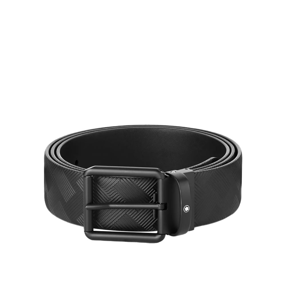 Montblanc 萬寶龍黑色 風尚3 0紋雙面腰帶35MM
