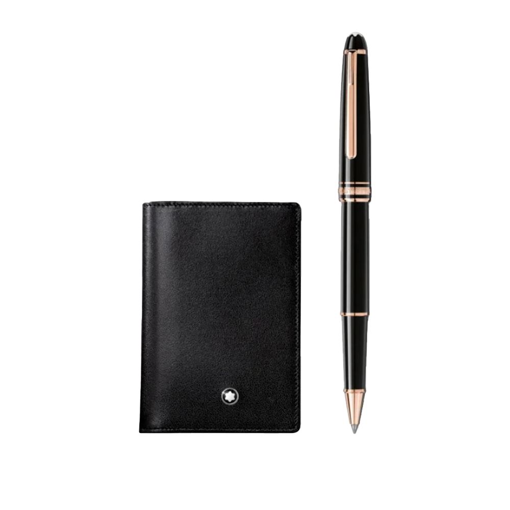 Montblanc 禮品組合(大班系列鍍玫瑰金經典鋼珠筆和雙摺式名片夾)