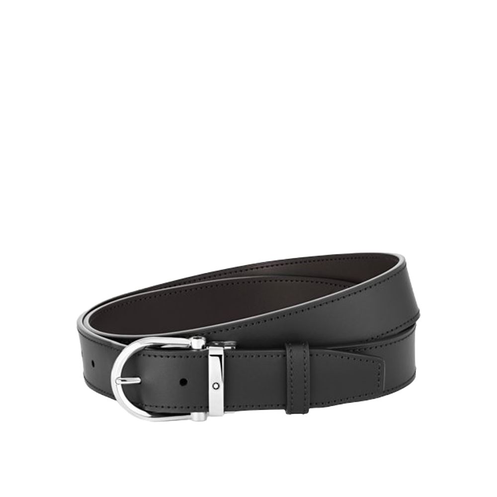 Montblanc 萬寶龍馬蹄形搭扣黑色 / 棕色 35 毫米雙面皮帶