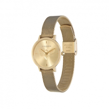 Bee Ultra Slim Gold Mesh WatchOlivia Burton 3D蜜蜂金色米蘭女錶