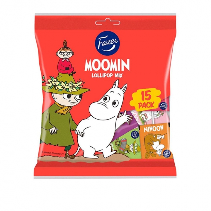 FZ-MOOMIN LOLLIPOP MIX 120GFazer 芬蘭 Moomin 嚕嚕米聯名心型綜合水果棒棒糖