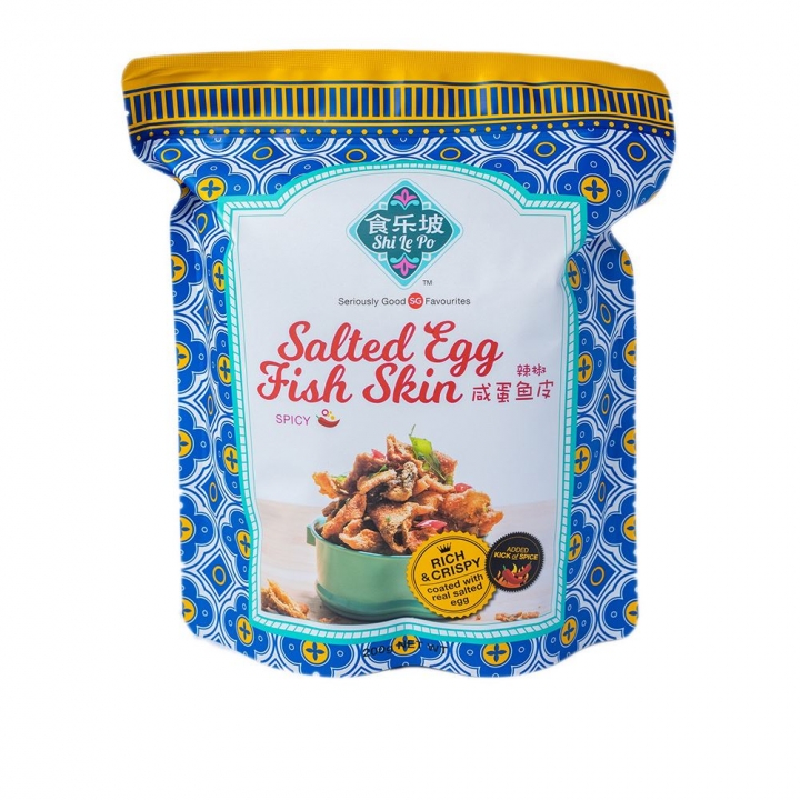 SF-SPICY SALTED EGG FISH SKIN 200gSHI LE PO 食樂坡｜辣味鹹蛋黃魚皮
