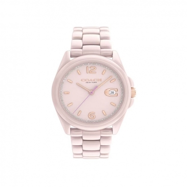 Coach蔻馳(精品) COACH GREYSON 粉陶瓷鍊帶錶36MM-粉