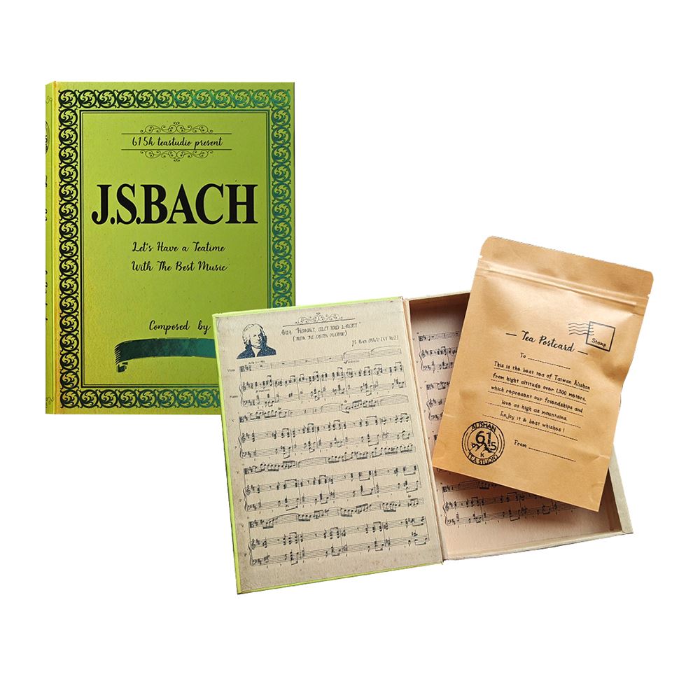 茶屋書店 茶屋書店｜巴哈古典樂譜風高山茶包禮盒 (阿里山青心綠茶原片)