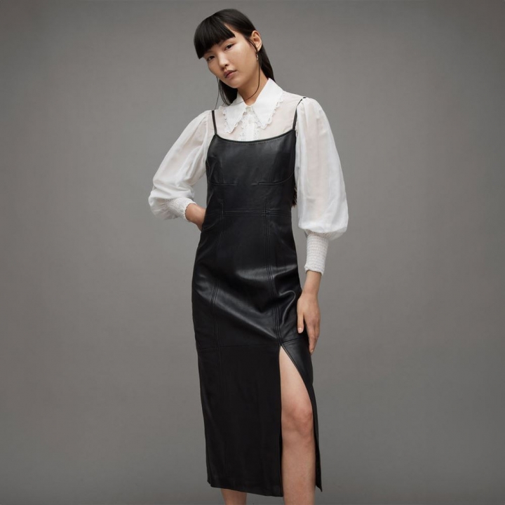 NORLENE LEATHER DRESNORLENE 羊皮中長版洋裝