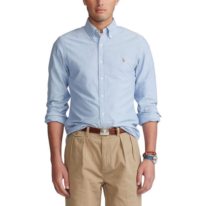 SLIM FIT BUTTON DOWN OXFORD SHIRT刺繡LOGO牛津長袖襯衫