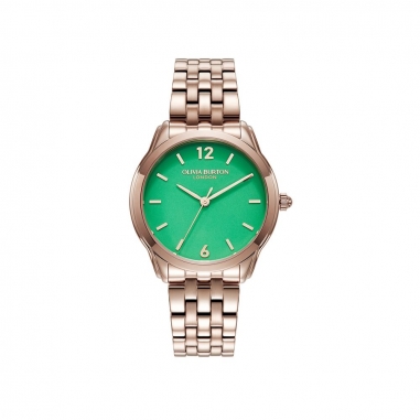 Olivia BurtonOlivia Burton CLASSIC玫瑰金不鏽鋼女錶-綠
