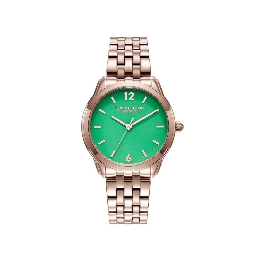 Olivia Burton CLASSIC玫瑰金不鏽鋼女錶-綠