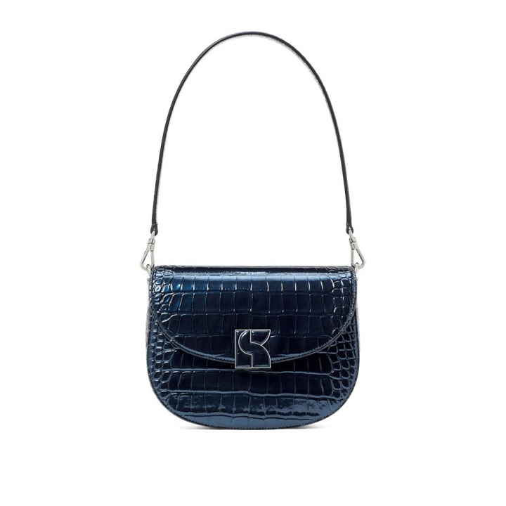 DAKOTA METALLIC CROC EMBOSSED LEATHER MEDIUM SADDLE BAGDAKOTA肩背包