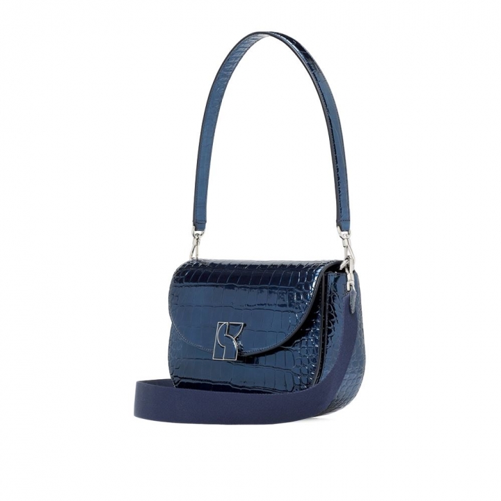 DAKOTA METALLIC CROC EMBOSSED LEATHER MEDIUM SADDLE BAGDAKOTA肩背包