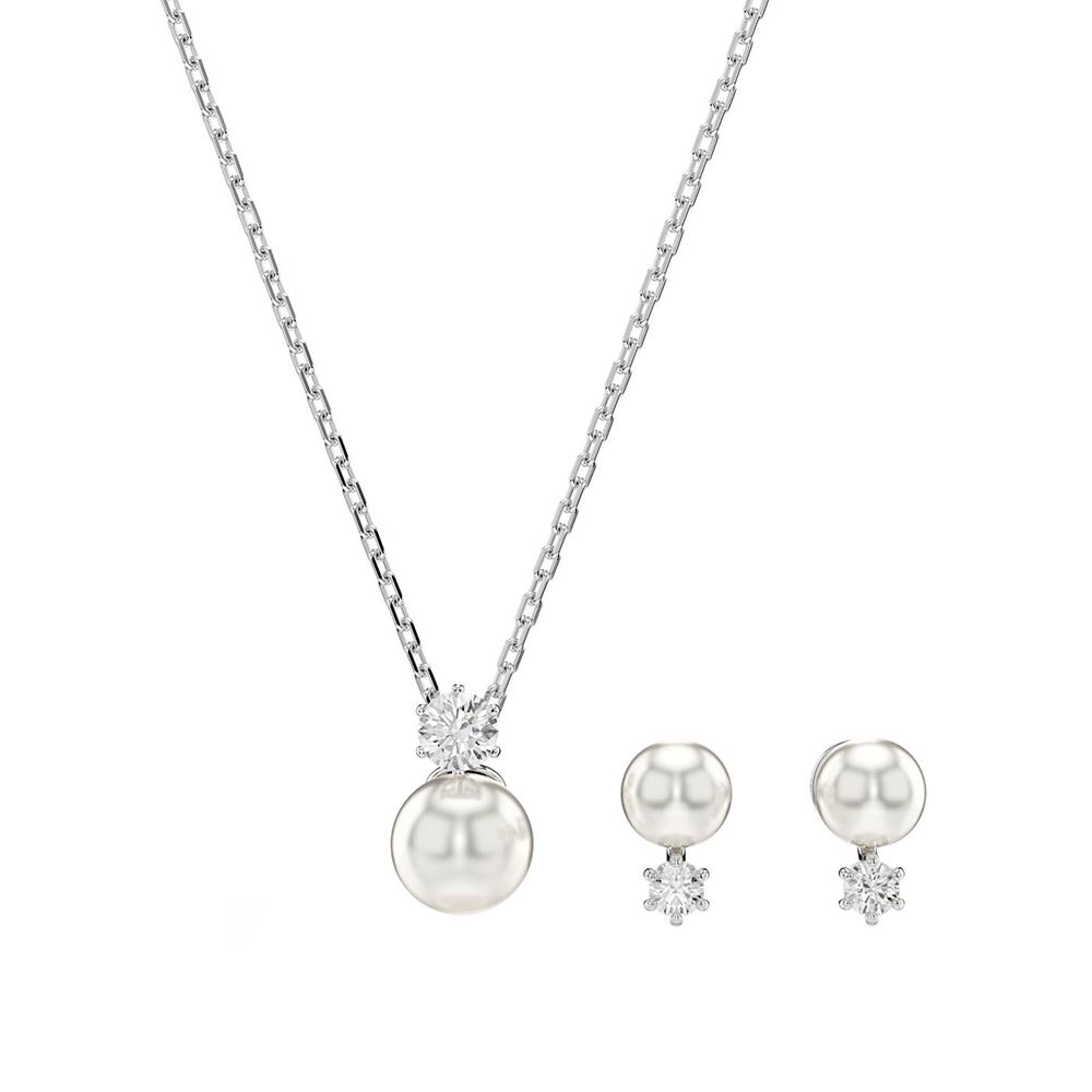 Swarovski Matrix鑲圓晶珍珠耳墜組