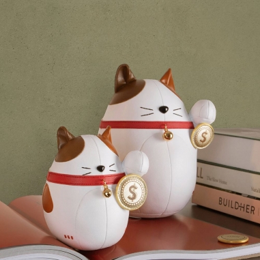 Zuny 葛洛伯時|招財貓 Lucky Cat-Fu 皮革動物書檔擺飾 白棕富貓Zuny 葛洛伯時|招財貓 Lucky Cat-Fu 皮革動物書檔擺飾 白棕富貓