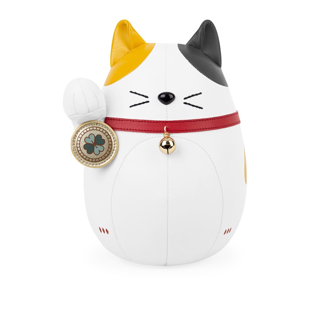 Zuny Zuny 葛洛伯時｜招福貓 Lucky Cat-Fuu 皮革動物書檔擺飾 白黃福貓