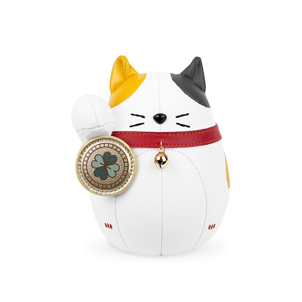 Zuny Zuny 葛洛伯時｜招福貓 Lucky Cat-Fuu 皮革動物紙鎮擺飾 白黃福貓