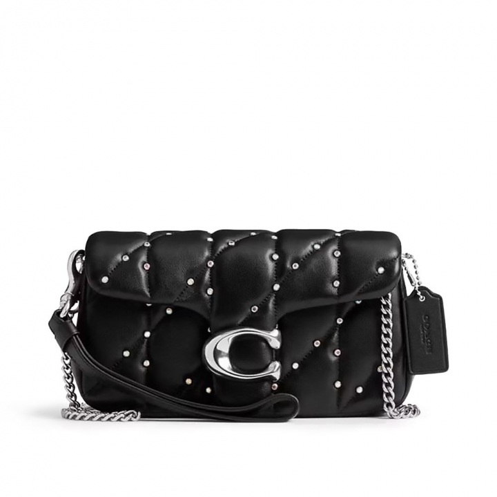 CRYSTAL QUILTED PILLOW LEATHER TABBY WRISTLET WITH CHAINSMALL WRISTLET小腕包