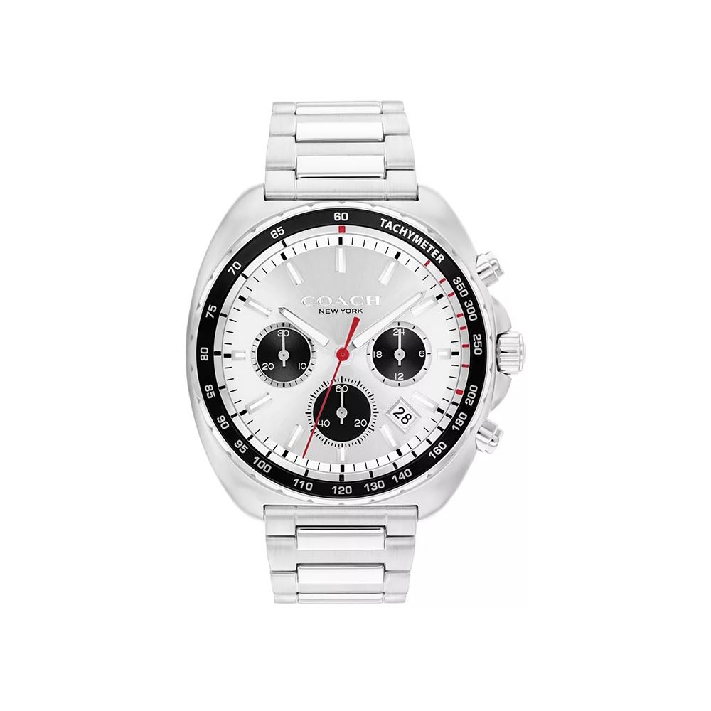 Coach COACH CHARTER銀面不鏽鋼三眼計時男錶-44mm