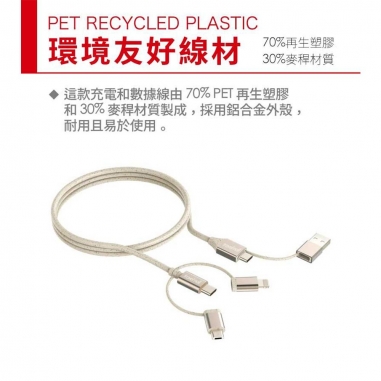 Travelmall 5in1 Type-C / USB-A 100W 環保再生數據快充線 金色Travelmall 5in1 Type-C / USB-A 100W 環保再生數據快充線 金色