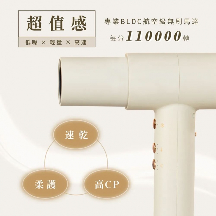 【KINYO】勁速智慧溫控遠紅外線負離子柔護吹風機 (KH-9601) 米黃【廠商直送】