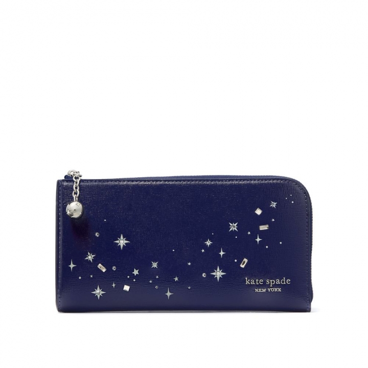 DEVIN EMBELLISHED SHINY SAFFIANO ZIP AROUND CONTINENTAL WALLETDEVIN皮夾