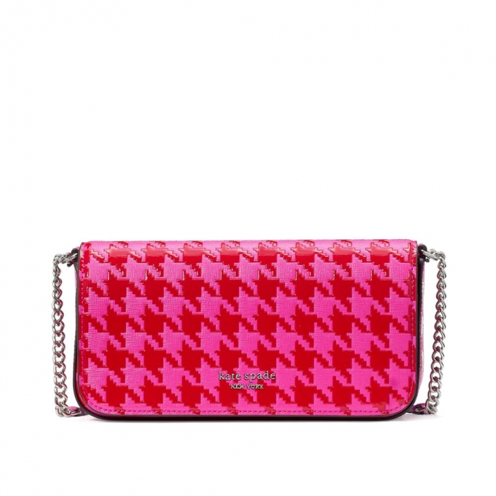 DEVIN HOUNDSTOOTH EMBOSSED SAFFIANO LEATHER FLAP CHAIN WALLETDEVIN皮夾
