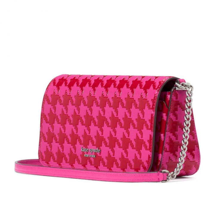 DEVIN HOUNDSTOOTH EMBOSSED SAFFIANO LEATHER FLAP CHAIN WALLETDEVIN皮夾