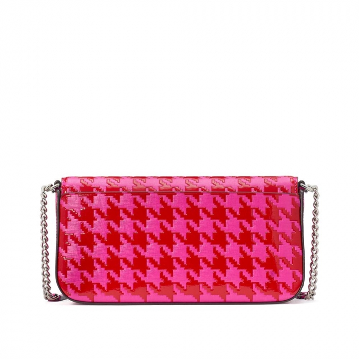 DEVIN HOUNDSTOOTH EMBOSSED SAFFIANO LEATHER FLAP CHAIN WALLETDEVIN皮夾